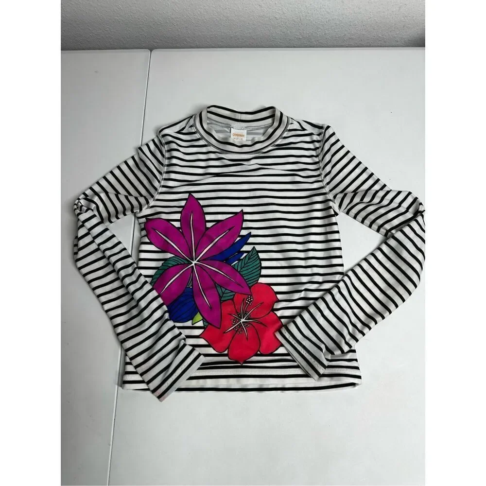 Gymboree Floral Stripes Rash Guard swim Shirt US Girls Size 7/8
